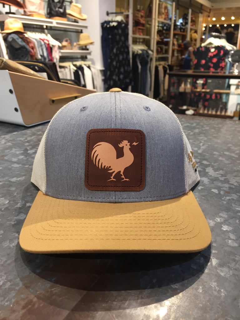 Crowing Rooster Leather Patch Cap